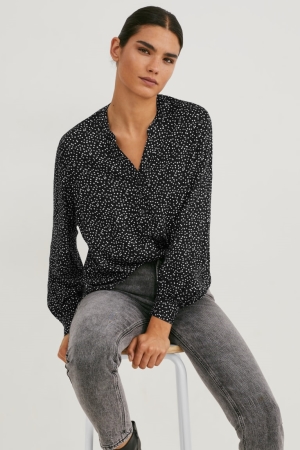 Black C&A Lenzing™ Ecovero™ Polka Dot Women's Blouses | VFLUZ-0319