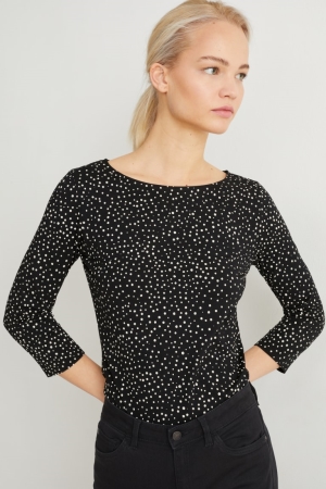 Black C&A Long Sleeve Polka Dot Women's Top | DALGF-5608