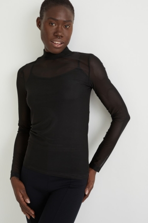 Black C&A Long Sleeve Women's Top | HGWPB-2391