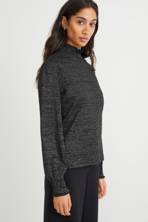 Black C&A Long Sleeve Women's Top | ICYGE-1594