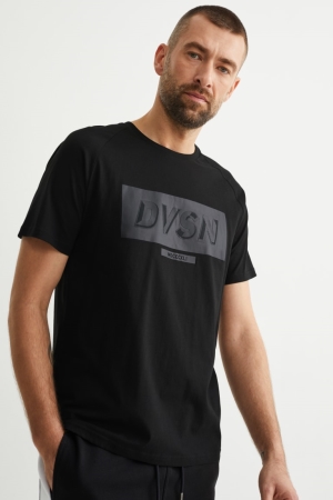 Black C&A Men's T-shirts | HUFTW-6937