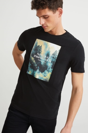 Black C&A Men's T-shirts | RSFDP-2791