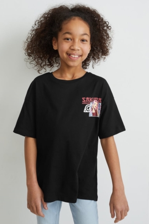 Black C&A Naruto Girls' T-shirts | JVLOP-2467