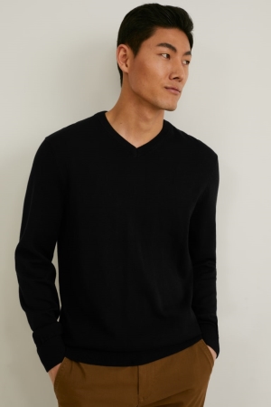 Black C&A Organic Cotton Men's Jumper | CKWRV-4706