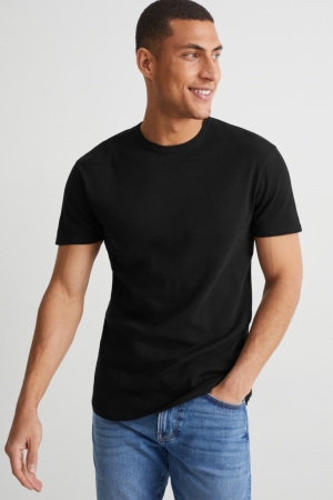 Black C&A Organic Cotton Men's T-shirts | EZFGQ-2345