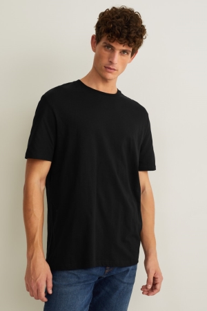 Black C&A Organic Cotton Men's T-shirts | GQAJV-5046