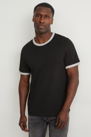 Black C&A Organic Cotton Men's T-shirts | QDLTU-9513