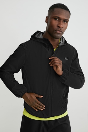 Black C&A Outdoor With Hood Men's Jackets | SWYBH-1245