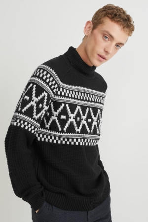 Black C&A Polo Neck Men's Jumper | OXULM-7483