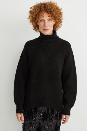 Black C&A Polo Neck Women's Jumper | AMITU-1782