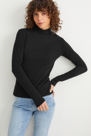 Black C&A Polo Neck Women's Top | PNRFA-1435