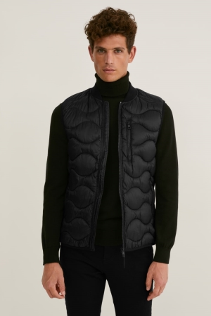 Black C&A Quilted Gilet Recycled Men's Jackets | EZLHY-7546