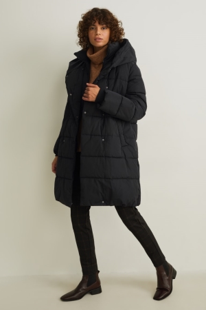 Black C&A Quilted With Hood Bionic-finish®eco Women's Coats | LTQNM-0489