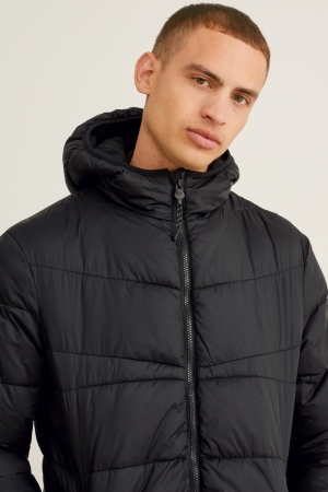 Black C&A Quilted With Hood Recycled Men's Jackets | ROTWU-4957