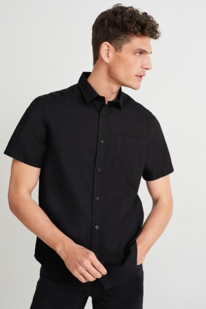 Black C&A Regular Fit Kent Collar Men's Shirts | FTDAI-3824