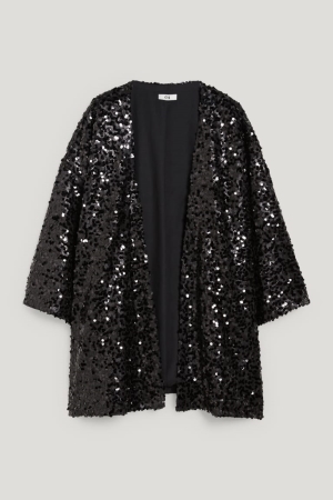 Black C&A Sequin Kimono Shiny Women's Hoodie | XYDAQ-7034