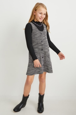 Black C&A Set Bouclé And Long Sleeve 2 Piece Girls' Dress | FZKSX-7062