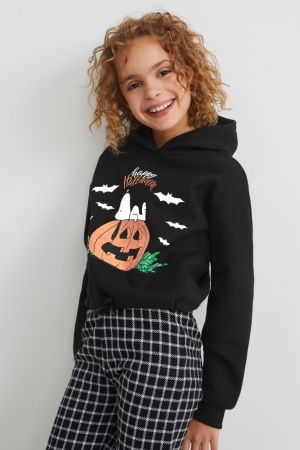 Black C&A Snoopy Halloween Girls' Hoodie | TIPBA-0981