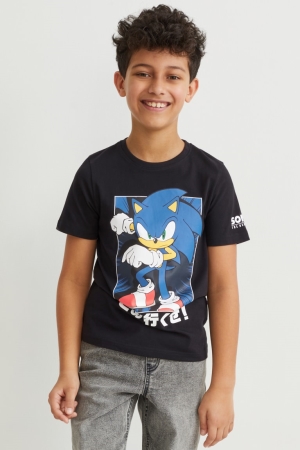 Black C&A Sonic Sleeve With In-conversion Cotton Boys' T-shirts | WCMBE-4716