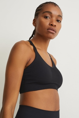 Black C&A Sports Bra Padded Yoga Recycled Women's Underwear | DUOPA-1369