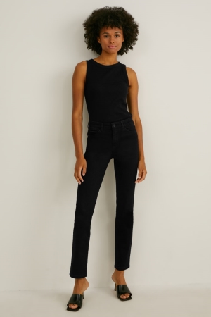 Black C&A Straight Mid-rise Waist Women's Jeans | AJGFK-9760