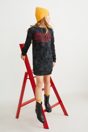 Black C&A Stranger Things Girls' Dress | QCFSU-1348