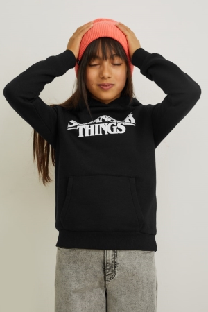 Black C&A Stranger Things Girls' Hoodie | AOGXE-3126