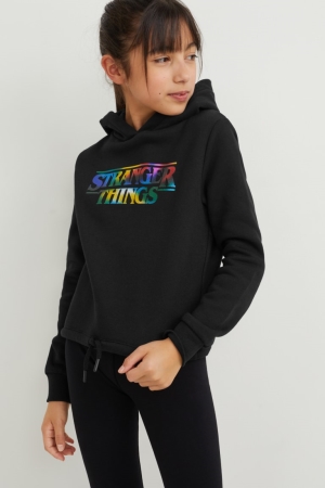 Black C&A Stranger Things Girls' Hoodie | GPSBA-9542