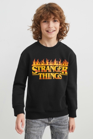 Black C&A Stranger Things Girls' Sweatshirts | PVTRM-3564