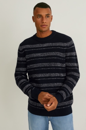 Black C&A Striped Men's Jumper | KBDVZ-0542