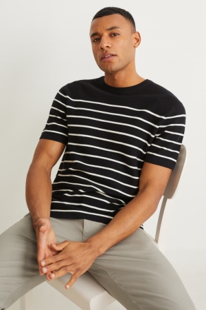 Black C&A Striped Pima Cotton Men's Jumper | ZWDHL-0824