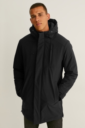 Black C&A Technical Parka With Hood Recycled Men's Jackets | WMLIF-9532