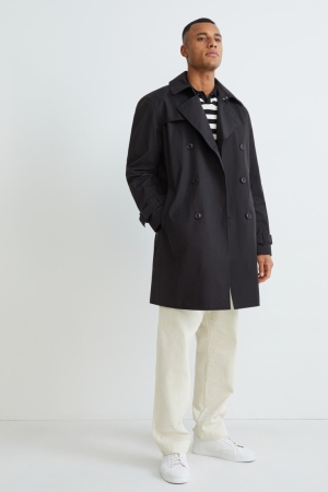 Black C&A Trench With Recycled Nylon Men's Jackets | TWNPO-8295