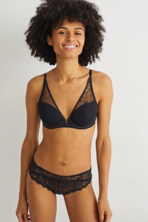 Black C&A Underwire Bra Demi Padded Women's Underwear | ETKXQ-8240