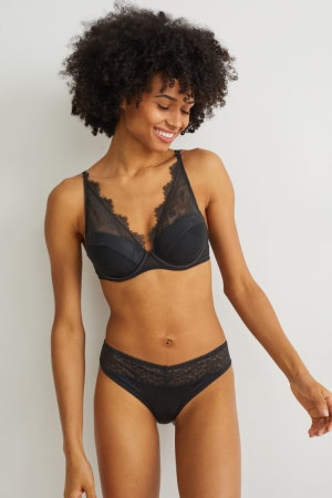 Black C&A Underwire Bra Demi Padded Women's Underwear | OXAWY-7950