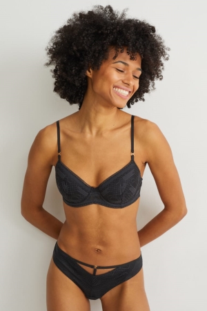 Black C&A Underwire Bra Demi Padded Women's Underwear | ZNEIX-7283