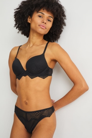 Black C&A Underwire Bra Plunge Push-up Women's Underwear | MUIHA-5947