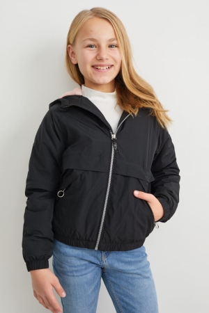 Black C&A With Hood Girls' Jackets | MYUJE-8751