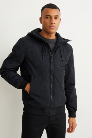 Black C&A With Hood Recycled Men's Jackets | RWDMV-9024