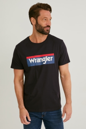 Black C&A Wrangler Men's T-shirts | FDWIG-4316