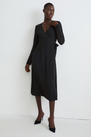 Black C&A Wrap With Lenzing™ Ecovero™ Women's Dress | OITFE-5207