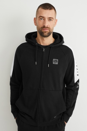 Black C&A Zip-through With Hood Men's Sweatshirts | UEIHJ-8621