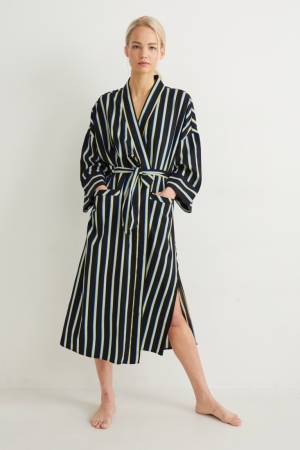 Black C&A ing Gown Striped Women's Nightwear | KHBUY-8392