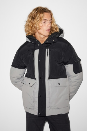 Black / Gray C&A Clockhouse Quilted With Hood Recycled Men's Jackets | VFLTW-5863