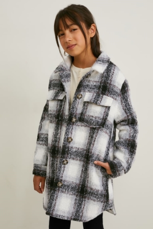 Black / Gray C&A Shacket Check Girls' Jackets | AUWQY-4128