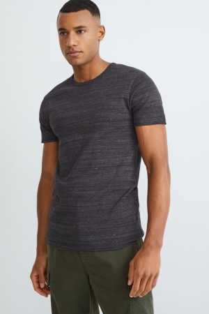 Black Melange C&A With Organic Cotton Men's T-shirts | LXIOM-2604