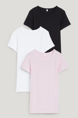 Black / Rose C&A Multipack Of 3 Base Layer Organic Cotton Girls' Top | UXKAP-7850