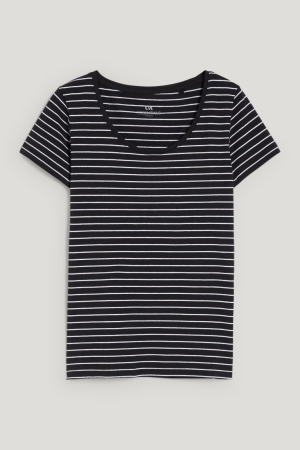 Black / White C&A BasicOrganic Cotton Striped Women's T-shirts | NJBKV-8591