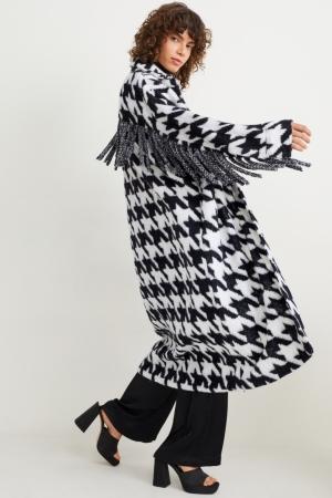 Black / White C&A Check Women's Coats | KHBXZ-6320