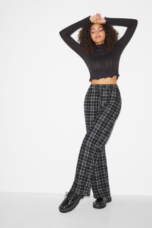 Black / White C&A Clockhouse Cloth Mid-rise Waist Palazzo Check Women's Trousers | RFNXL-4168